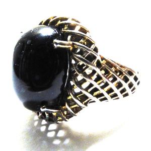 ATR Sterling Silver 925 Black Onyx oval stone weaved design Ring size 7.5